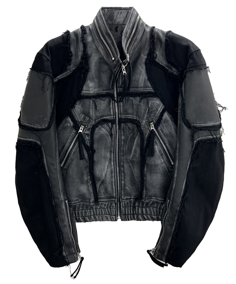 RAW CUT DENIM PATCHED LEATHER JACKET