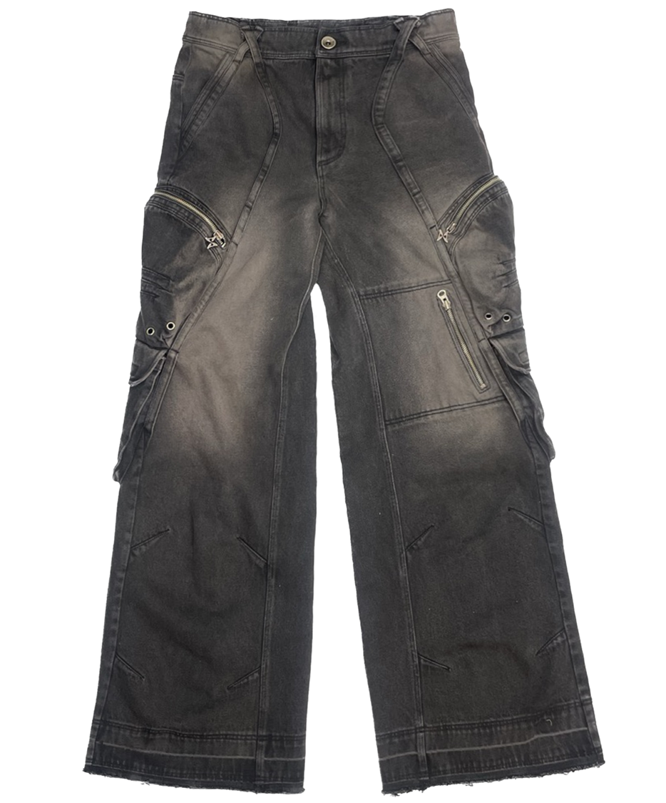 OVERDYED MULTI POCKET CARGO DENIM PANTS