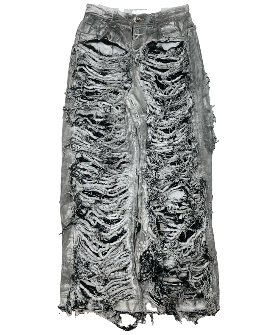 DAMAGED DOUBLE GRUNGE DENIM PANTS