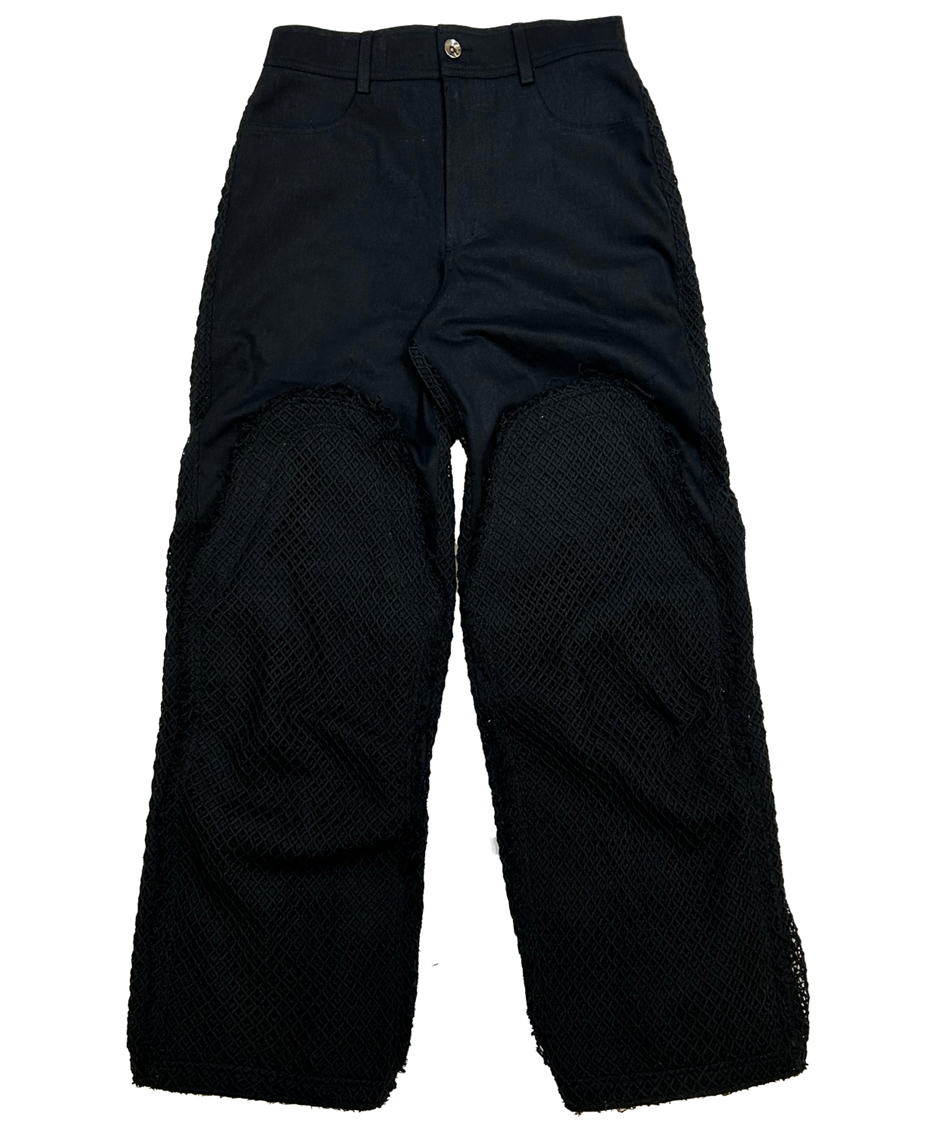 MESH PANEL LAYERED DENIM PANTS
