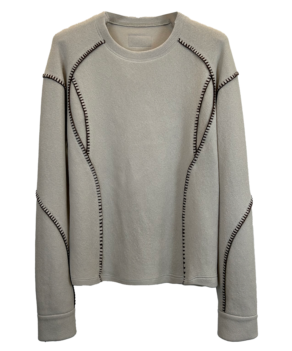 FLATLOCK STITCH KNIT SWEATSHIRTS IVORY