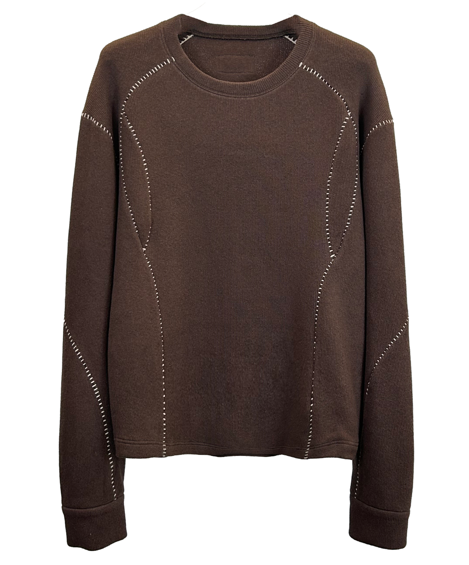 FLATLOCK STITCH KNIT SWEATSHIRTS BROWN