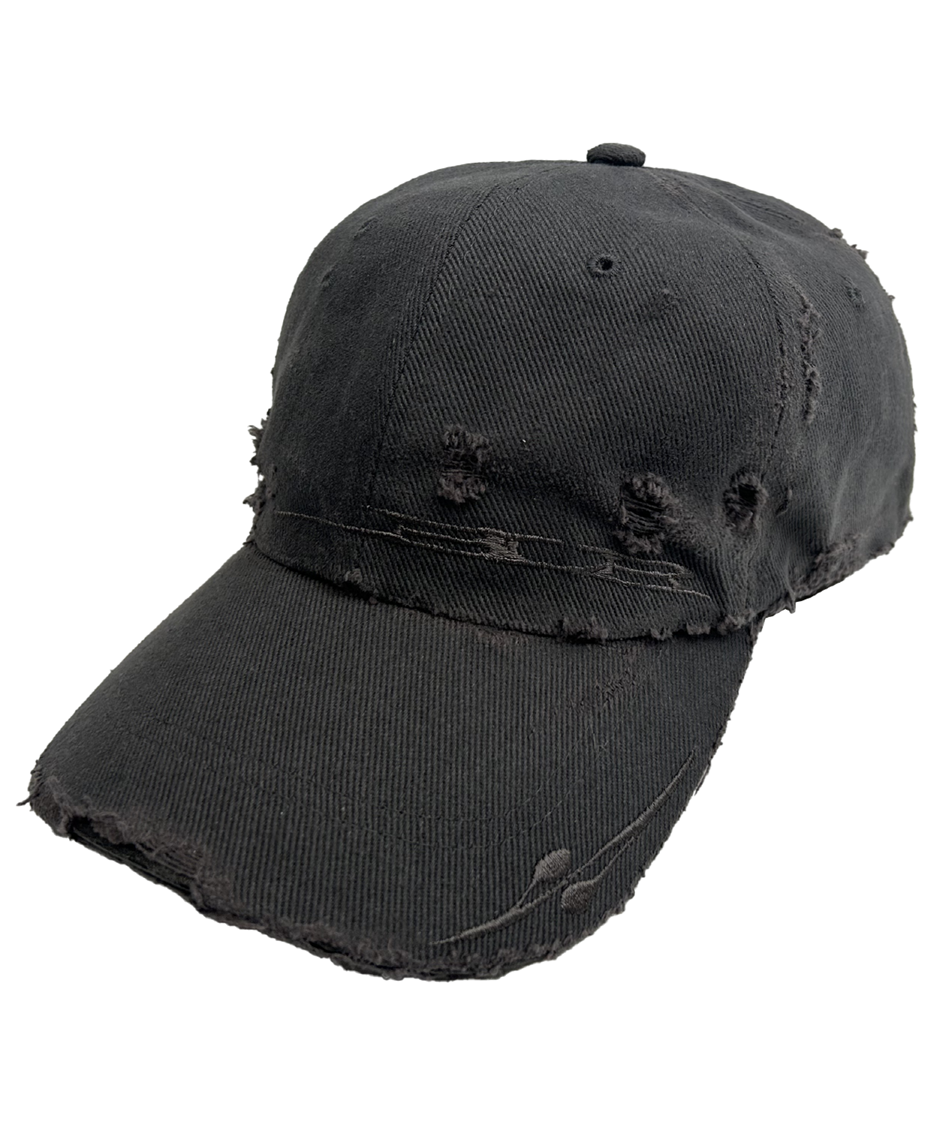 CURVED LOGO DAMAGED DENIM CAP GREY