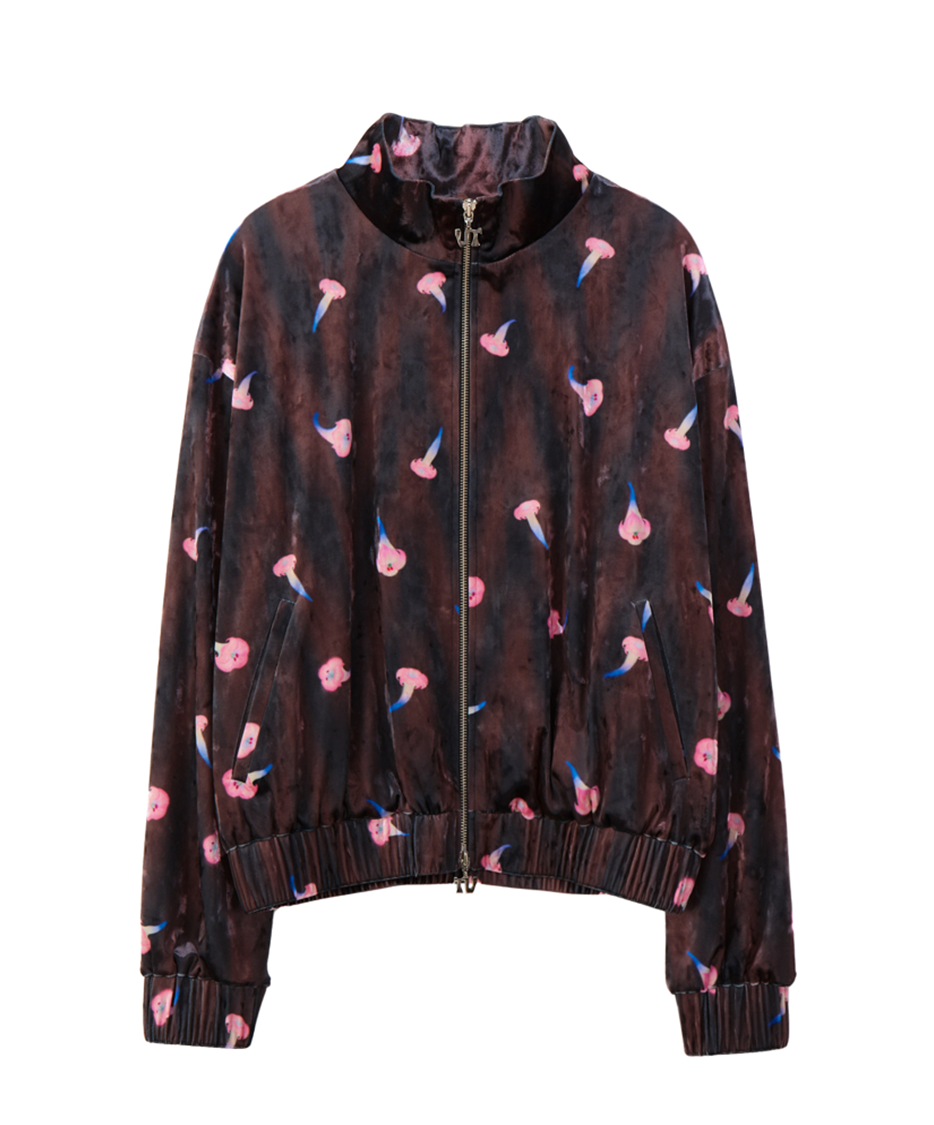 VELVET PRINT HOODED ZIP-UP