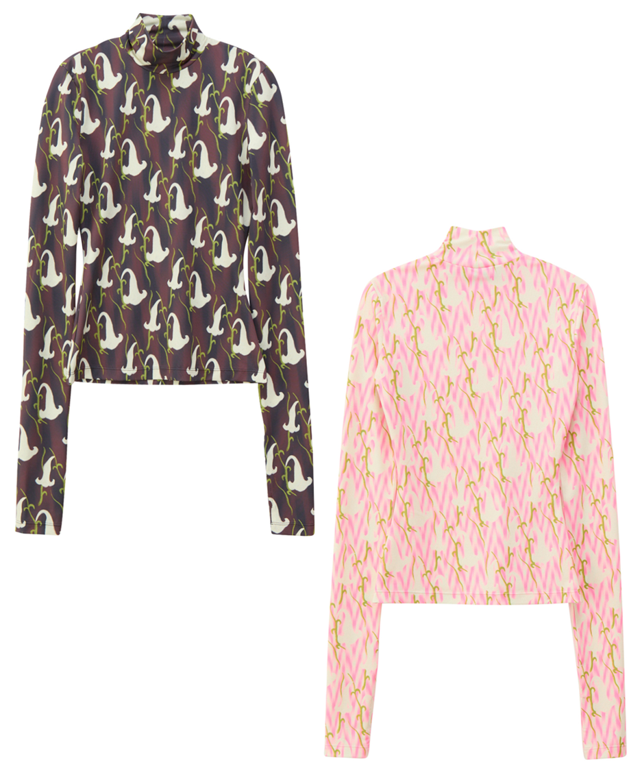 FLOWER MOCKNECK PRINT T-SHIRT