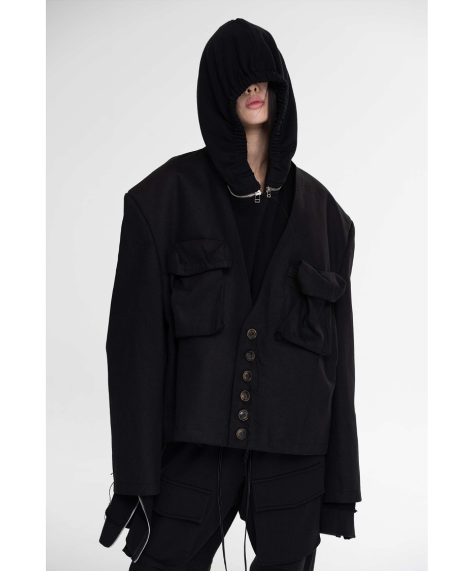 3D Pocket Collar cutoff Short Jacket