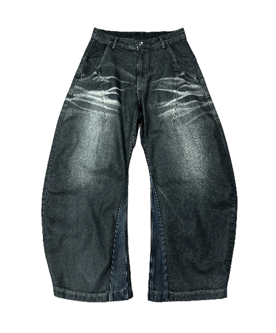 Curved Wide Shape with Velvet Denim Pants