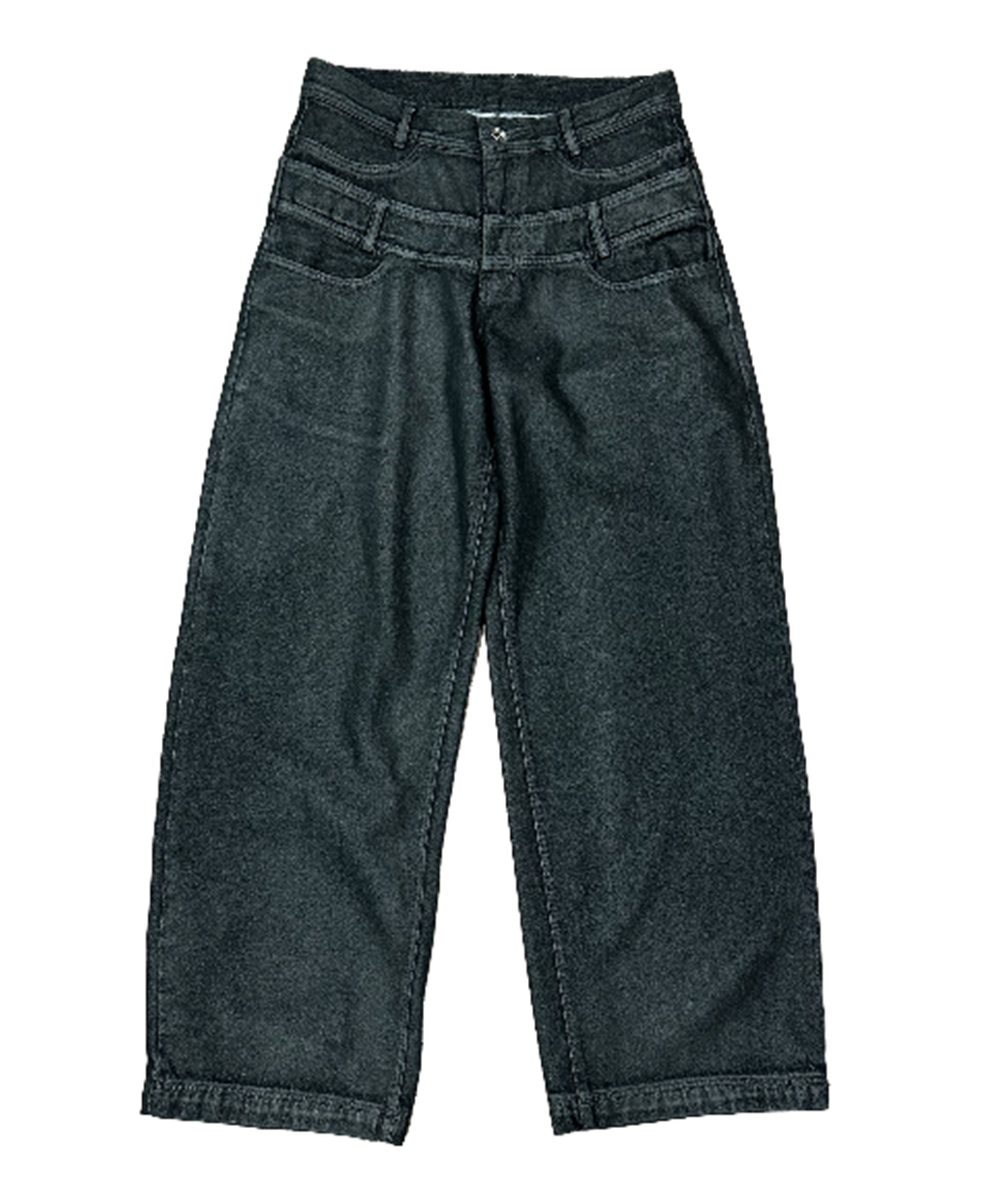 Double Waistband Oiled Wide Pants