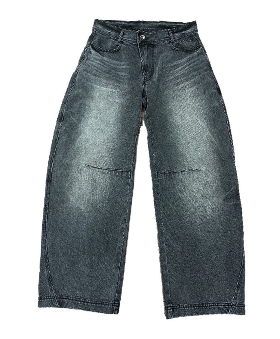 Curved Washed Denim Pants 