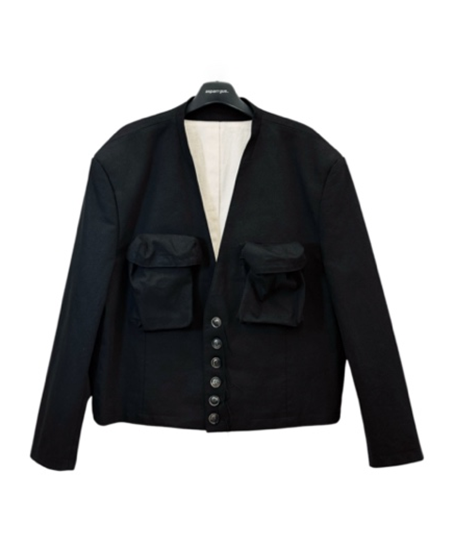 3D Pocket Collar cutoff Short Jacket